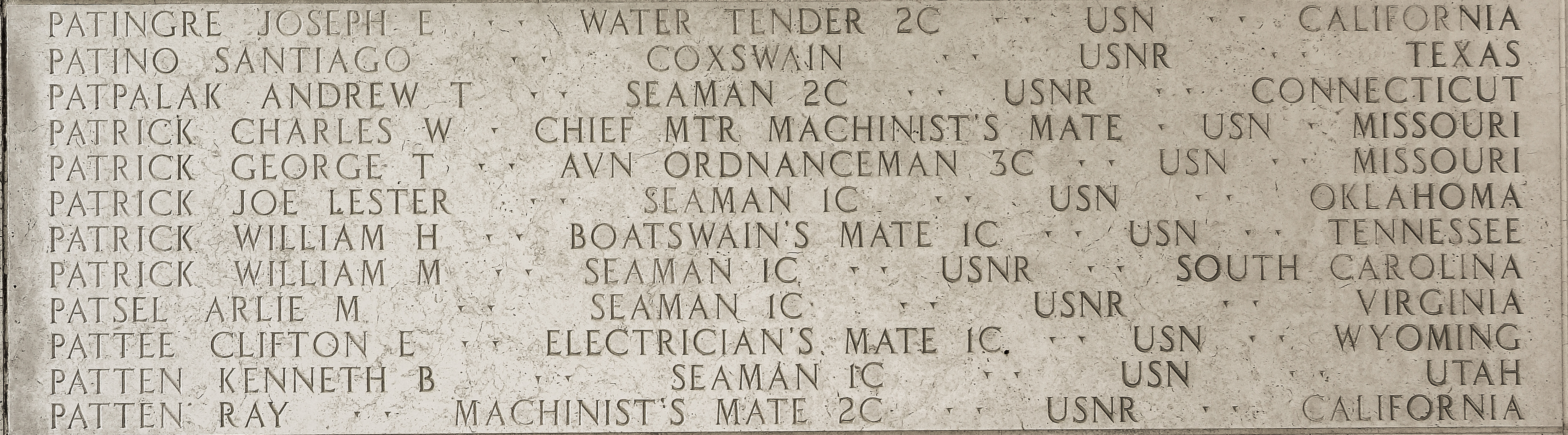 Joseph E. Patingre, Water Tender Second Class